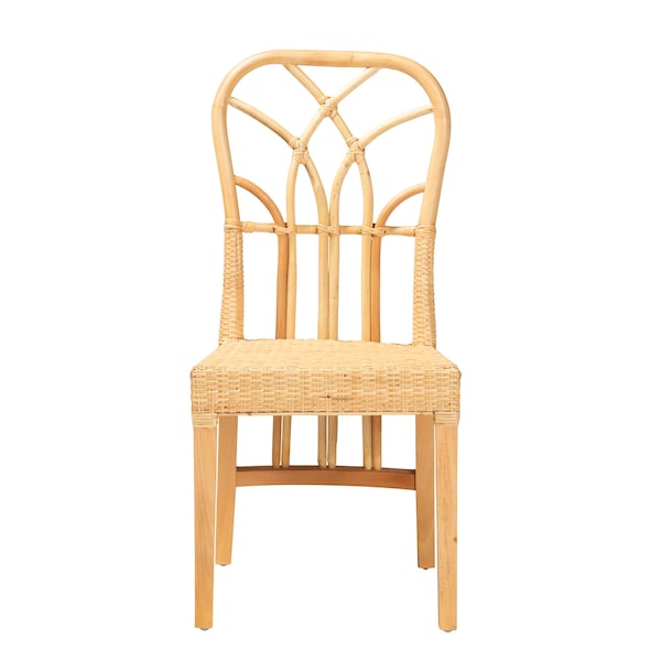 Baxton Studio Monaco Modern Bohemian Oak Brown Finished Mahogany Wood and Natural Rattan Dining Chair - 228-13100-ZORO