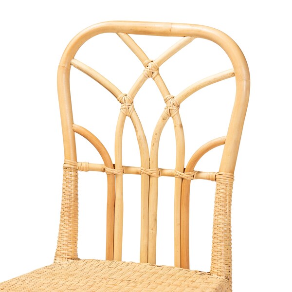 Baxton Studio Monaco Modern Bohemian Oak Brown Finished Mahogany Wood and Natural Rattan Dining Chair - 228-13100-ZORO