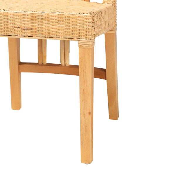 Baxton Studio Monaco Modern Bohemian Oak Brown Finished Mahogany Wood and Natural Rattan Dining Chair - 228-13100-ZORO