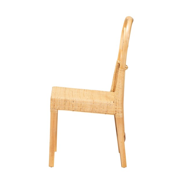 Baxton Studio Monaco Modern Bohemian Oak Brown Finished Mahogany Wood and Natural Rattan Dining Chair - 228-13100-ZORO