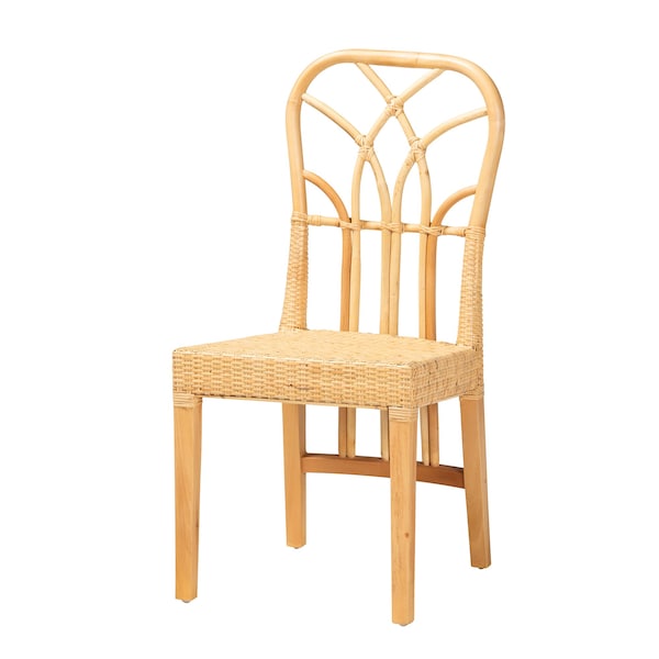 Baxton Studio Monaco Modern Bohemian Oak Brown Finished Mahogany Wood and Natural Rattan Dining Chair - 228-13100-ZORO