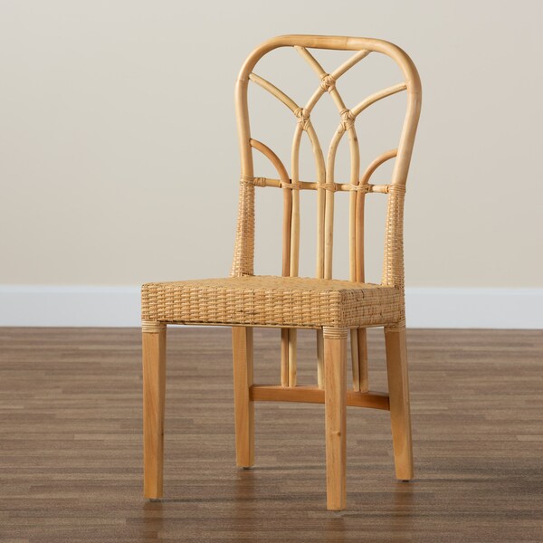 Baxton Studio Monaco Modern Bohemian Oak Brown Finished Mahogany Wood and Natural Rattan Dining Chair - 228-13100-ZORO