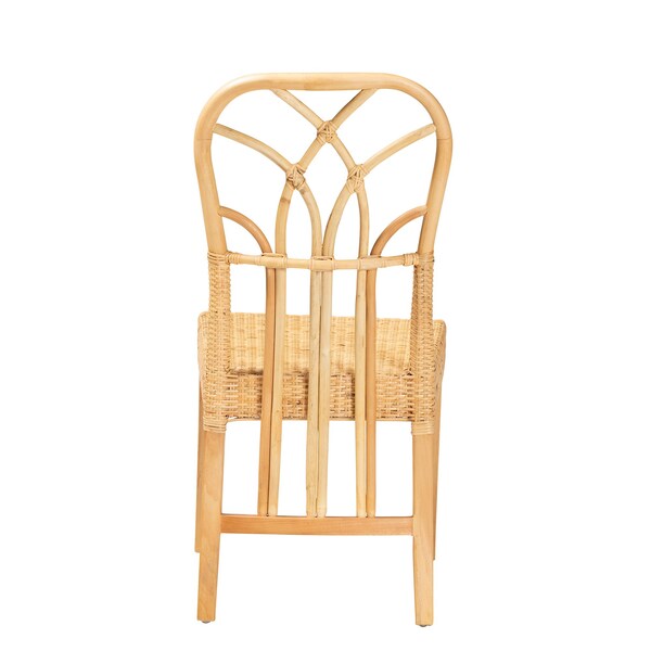 Baxton Studio Monaco Modern Bohemian Oak Brown Finished Mahogany Wood and Natural Rattan Dining Chair - 228-13100-ZORO