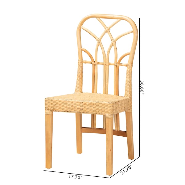 Baxton Studio Monaco Modern Bohemian Oak Brown Finished Mahogany Wood and Natural Rattan Dining Chair - 228-13100-ZORO