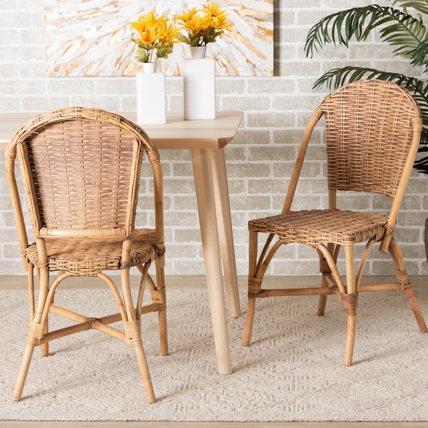 Baxton Studio Neola Modern Bohemian Natural Rattan 2Piece Dining Chair Set, PR - 217-2PC-12737-ZORO