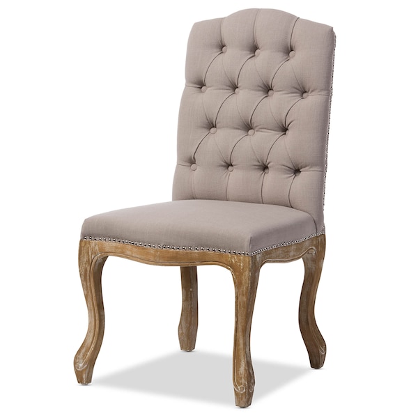 Baxton Studio Hudson Oak Beige Button-tufted Upholstered Dining Chair - 120-6673