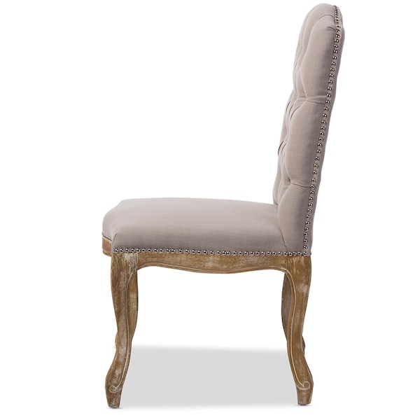 Baxton Studio Hudson Oak Beige Button-tufted Upholstered Dining Chair - 120-6673