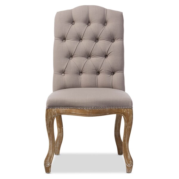 Baxton Studio Hudson Oak Beige Button-tufted Upholstered Dining Chair - 120-6673