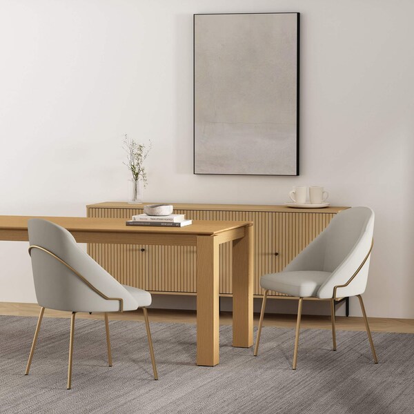 Manhattan Comfort Gracie Dining Chair in Stone and Gold - Set of 2 - 2-DC100-GST