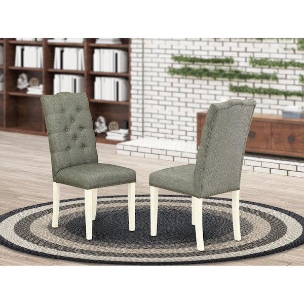 East West Furniture East West Furniture ELP2T07 Elsa Parson Chair with Linen Whiteed Leg & Gray Fabric - Set of 2 - ELP2T07