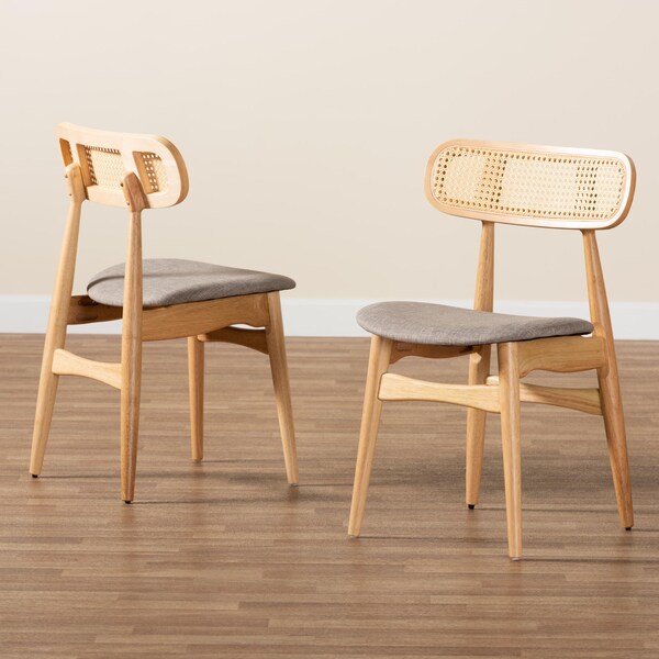 Baxton Studio Tarana Mid-Century Modern Grey Fabric and Natural Oak Finished Wood 2-Piece Dining Chair Set, PR - 234-2PC-13293-ZORO