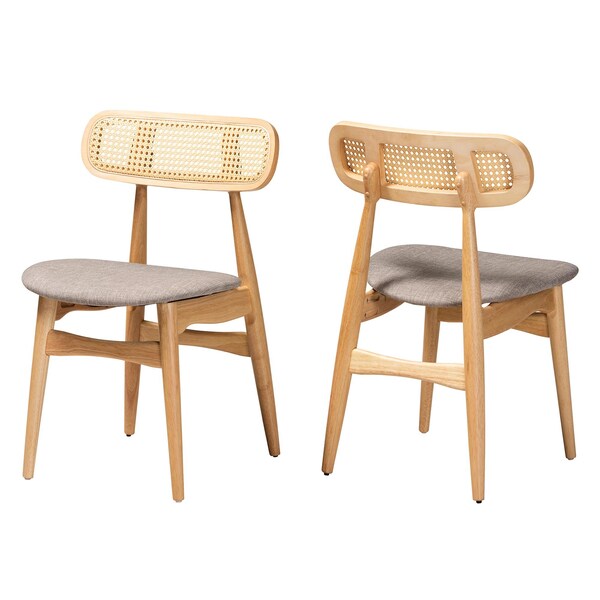 Baxton Studio Tarana Mid-Century Modern Grey Fabric and Natural Oak Finished Wood 2-Piece Dining Chair Set, PR - 234-2PC-13293-ZORO