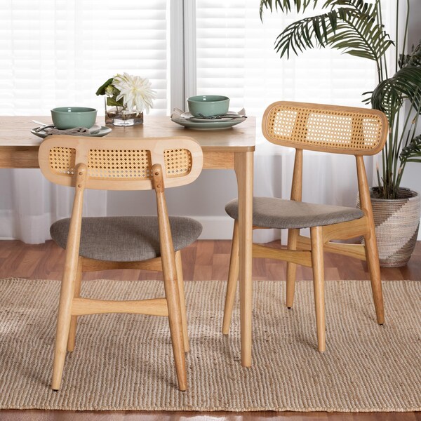 Baxton Studio Tarana Mid-Century Modern Grey Fabric and Natural Oak Finished Wood 2-Piece Dining Chair Set, PR - 234-2PC-13293-ZORO