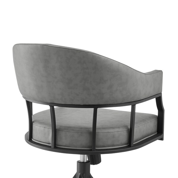 Armen Living Tibet Swivel Tilt Rolling Dining Chair with Matte Black Iron and Vintage Gray Faux Leather - LCTISIGRYBLK