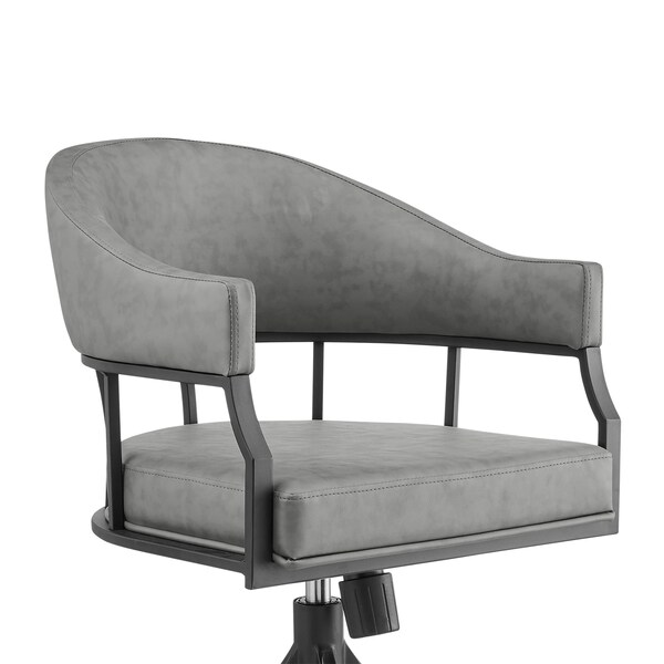 Armen Living Tibet Swivel Tilt Rolling Dining Chair with Matte Black Iron and Vintage Gray Faux Leather - LCTISIGRYBLK