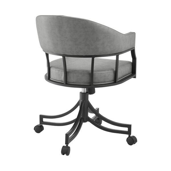 Armen Living Tibet Swivel Tilt Rolling Dining Chair with Matte Black Iron and Vintage Gray Faux Leather - LCTISIGRYBLK