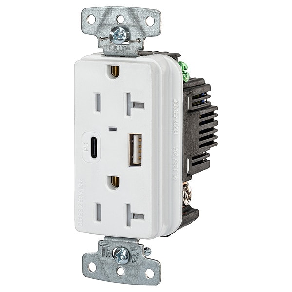 Hubbell USB Receptacle, White, 1 hp - USB20ACPDW