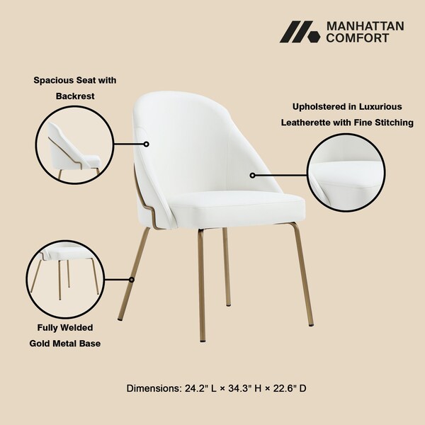 Manhattan Comfort Gracie Dining Chair in White and Gold - DC100-GWH