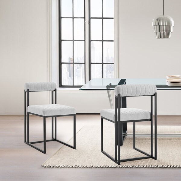 Armen Living Anastasia Dining Chair with Matte Black Iron and Light Gray Fabric - Set of 2 - LCANSIBLKLGRY