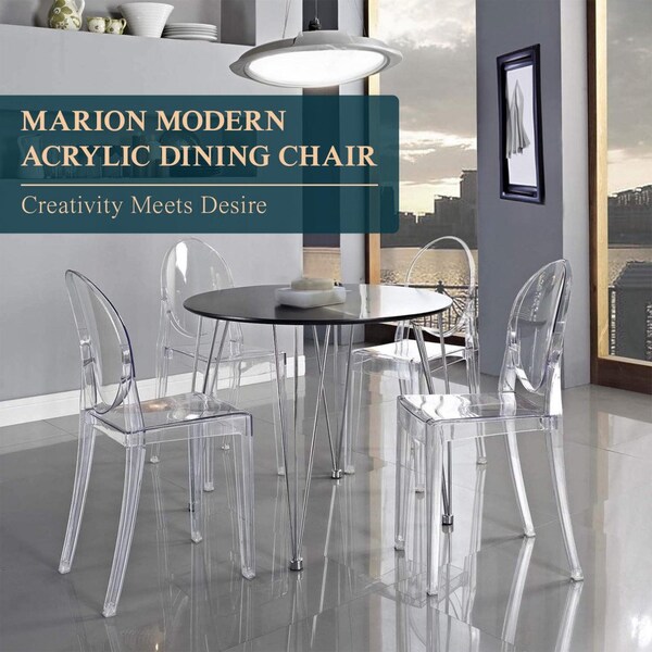 Leisuremod Marion Transparent Acrylic Modern Chair, Clear, 4PK - GV19CL4