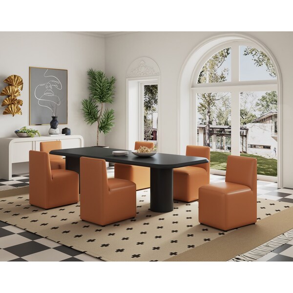 Manhattan Comfort Anna Square Faux Leather Dining Chair in Saddle - DC058-SA