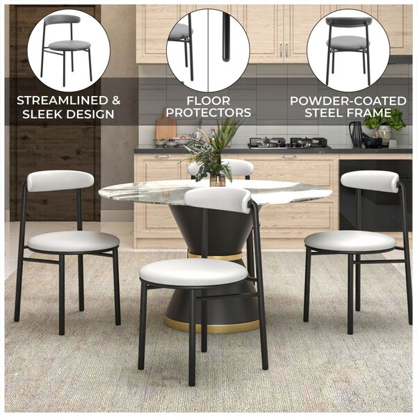 Leisuremod Lume Modern Dining Side Chair in Polyester with Black Steel Frame in White - LC20W