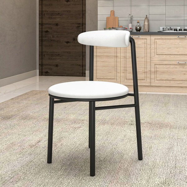 Leisuremod Lume Modern Dining Side Chair in Polyester with Black Steel Frame in White - LC20W