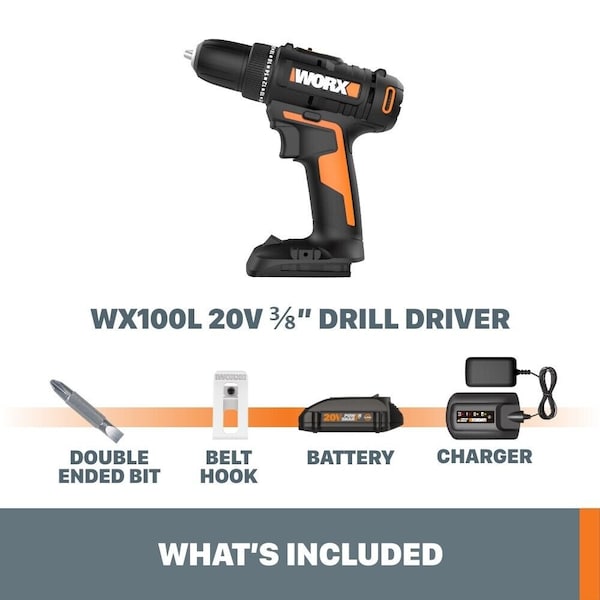 Worx 20V Power Share 3/8 in. Drill/Driver, Battery and Charger Included - WX100L