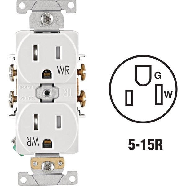 Leviton 15A White Tamper & Weather Resistant Commercial Grade 5-15R Duplex Outlet - S12-TWR15-00W