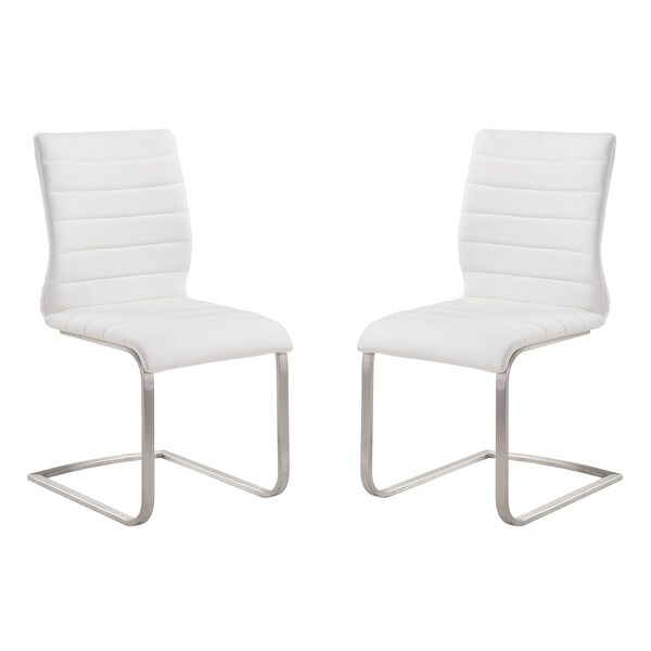 Armen Living Fusion Contemporary Side Chair In White and Stainless Steel - Set of 2 - LCFUSIWH