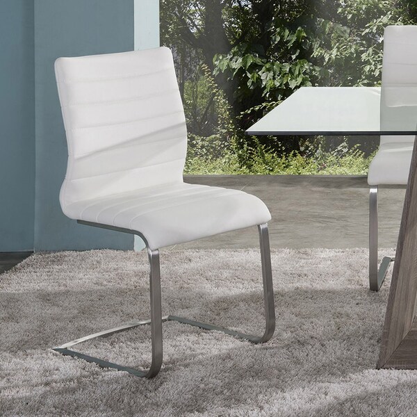 Armen Living Fusion Contemporary Side Chair In White and Stainless Steel - Set of 2 - LCFUSIWH