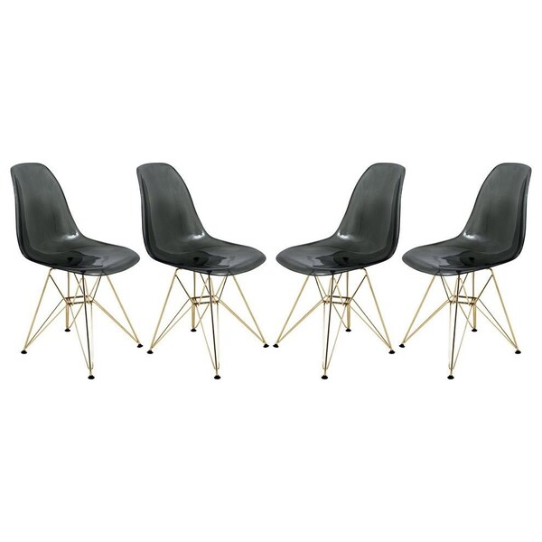 Leisuremod Cresco Plastic Dining Side Chair with Gold Base, Transparent Black, 4PK - CR19TBLG4