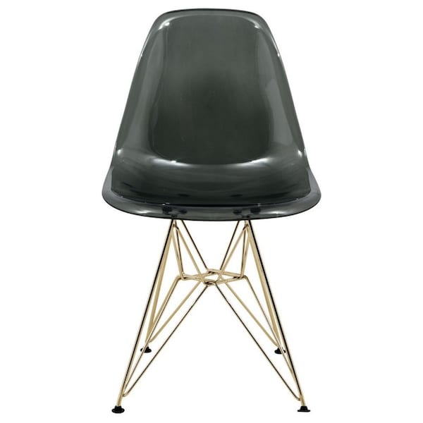 Leisuremod Cresco Plastic Dining Side Chair with Gold Base, Transparent Black, 4PK - CR19TBLG4