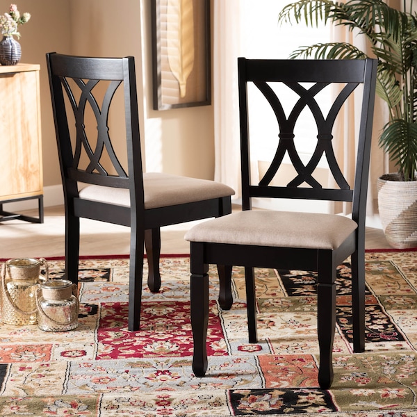 Baxton Studio Reneau Sand Upholstered Espresso Wood 2-Piece Dining Chair Set - 162-10527