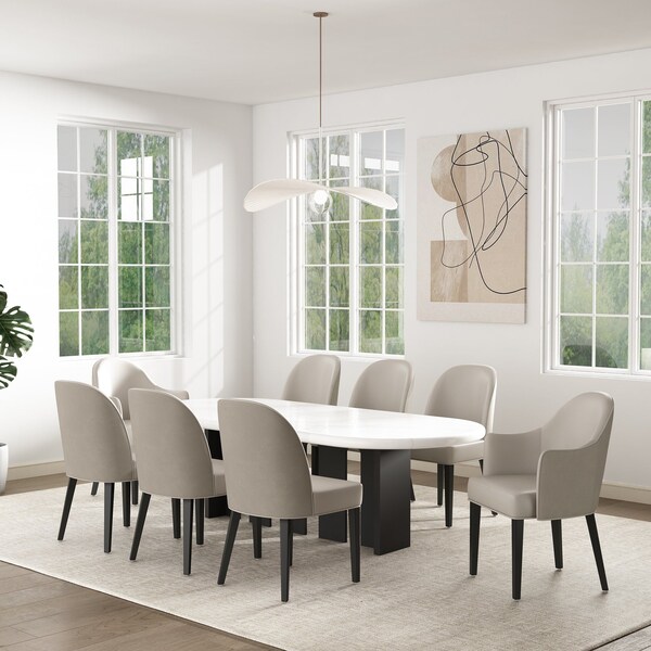 Manhattan Comfort 8-Piece Hillman Dining Chair and Arm Chair in Light Grey - 8-DC087AR2-LG