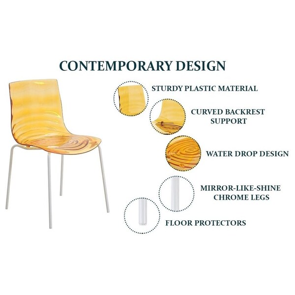 Leisuremod Astor Plastic Dining Chair with White Steel Base in Orange, 2PK - ACW-20OR2