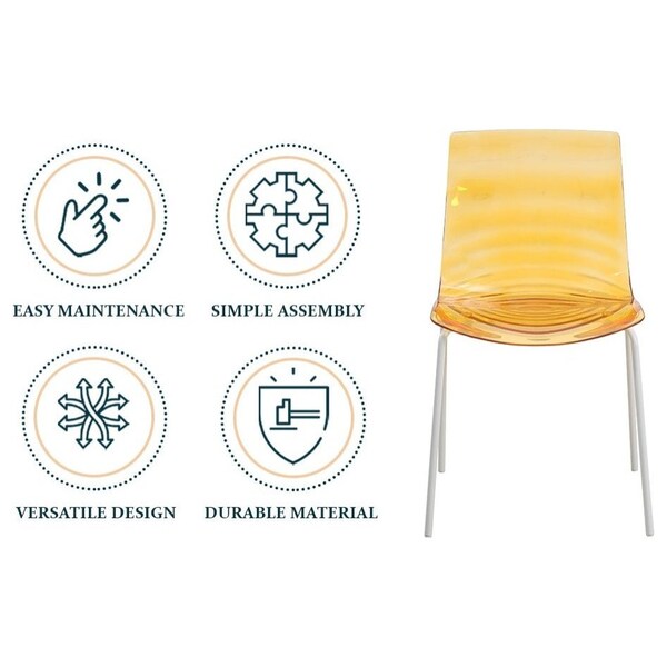 Leisuremod Astor Plastic Dining Chair with White Steel Base in Orange, 2PK - ACW-20OR2