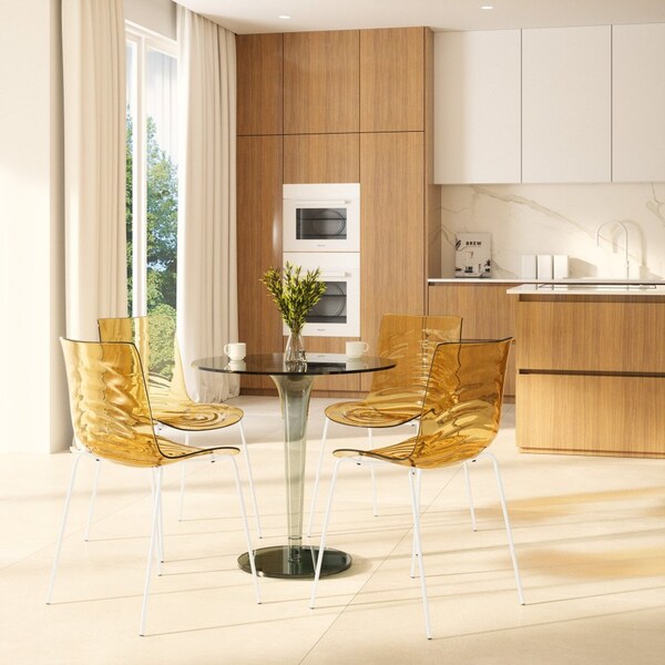Leisuremod Astor Plastic Dining Chair with White Steel Base in Orange, 2PK - ACW-20OR2