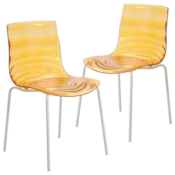Leisuremod Astor Plastic Dining Chair with White Steel Base in Orange, 2PK - ACW-20OR2