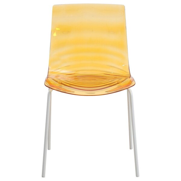 Leisuremod Astor Plastic Dining Chair with White Steel Base in Orange, 2PK - ACW-20OR2
