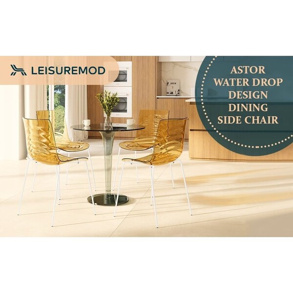 Leisuremod Astor Plastic Dining Chair with White Steel Base in Orange, 2PK - ACW-20OR2