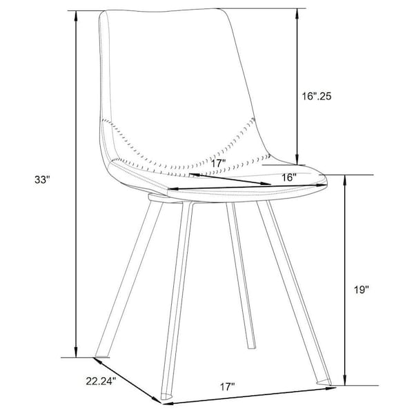 Leisuremod Markley Modern Leather Dining Chair with Metal Legs, Charcoal Black, 4PK - MC18BL4