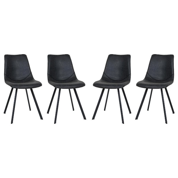 Leisuremod Markley Modern Leather Dining Chair with Metal Legs, Charcoal Black, 4PK - MC18BL4