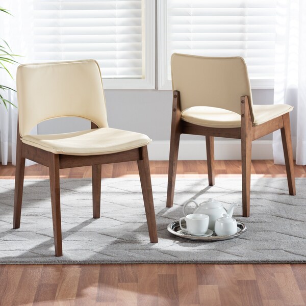 Baxton Studio Afton Mid-Century Modern Beige Faux Leather Upholstered and 2-Piece Wood Dining Chair Set, PR - SET OF 2 188-11660-ZORO