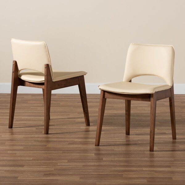 Baxton Studio Afton Mid-Century Modern Beige Faux Leather Upholstered and 2-Piece Wood Dining Chair Set, PR - SET OF 2 188-11660-ZORO