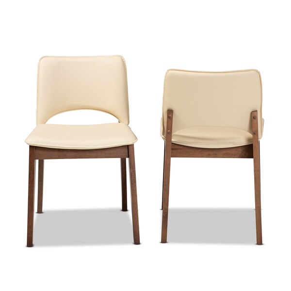 Baxton Studio Afton Mid-Century Modern Beige Faux Leather Upholstered and 2-Piece Wood Dining Chair Set, PR - SET OF 2 188-11660-ZORO