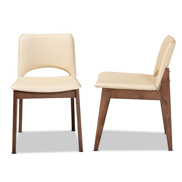 Baxton Studio Afton Mid-Century Modern Beige Faux Leather Upholstered and 2-Piece Wood Dining Chair Set, PR - SET OF 2 188-11660-ZORO