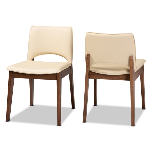 Baxton Studio Afton Mid-Century Modern Beige Faux Leather Upholstered and 2-Piece Wood Dining Chair Set, PR - SET OF 2 188-11660-ZORO