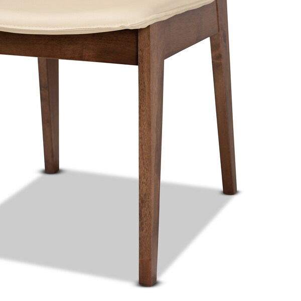 Baxton Studio Afton Mid-Century Modern Beige Faux Leather Upholstered and 2-Piece Wood Dining Chair Set, PR - SET OF 2 188-11660-ZORO