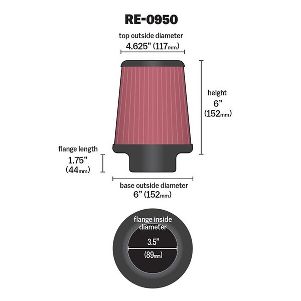 K&N 3-1/2Id Flg 6B 4-5/8T 6H Air, Re-0950 - RE-0950